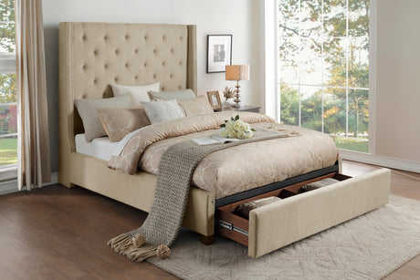 Fairborn Beige Queen Upholstered Storage Platform Bed from Homelegance - Luna Furniture