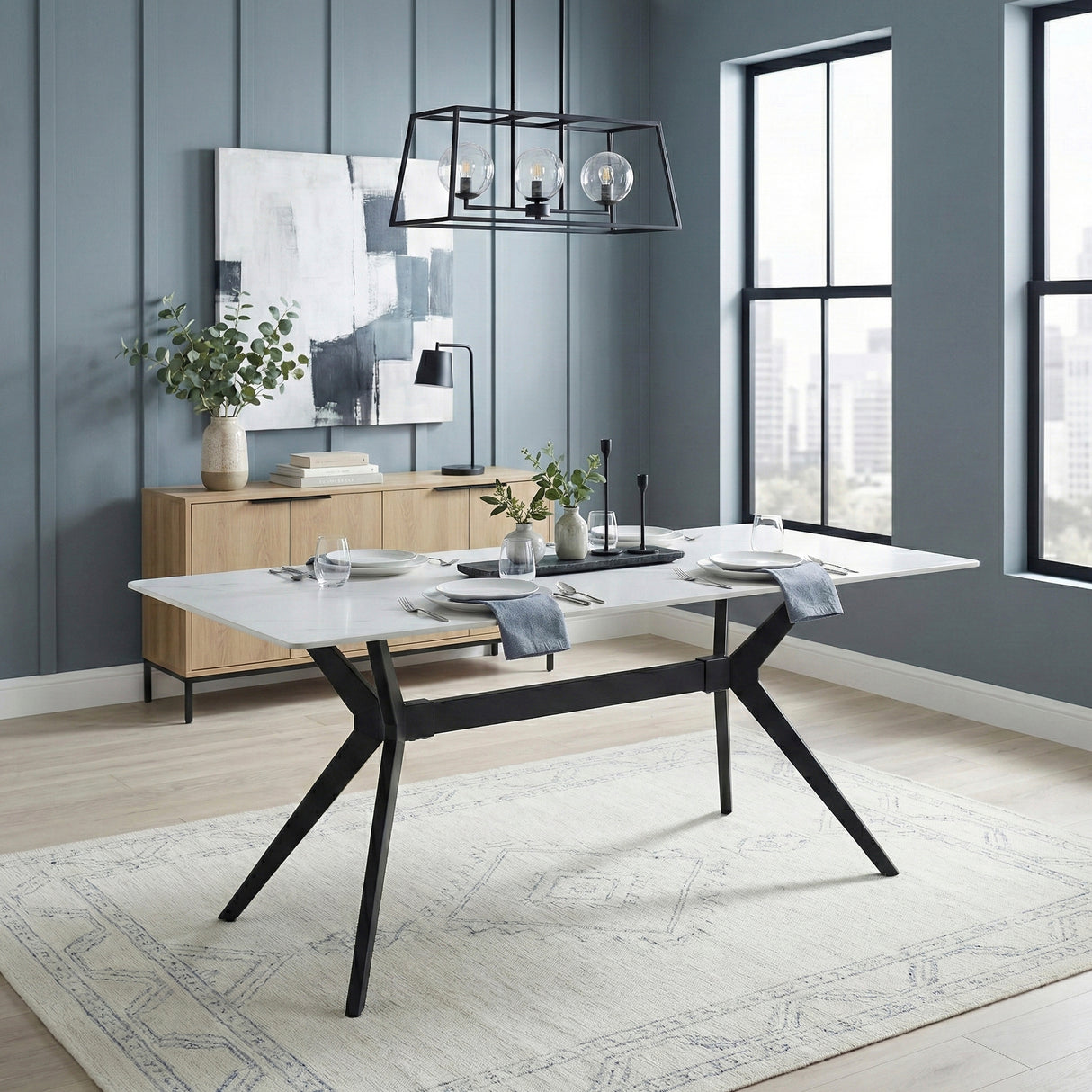 Brixley Black/White Sintered Stone-Top 63" Dining Table from Homelegance - Luna Furniture