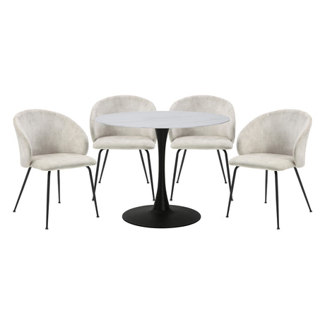 Cosimo Beige 5-Piece Marble Print Tempered Glass-Top Round Dining Set from Homelegance - Luna Furniture