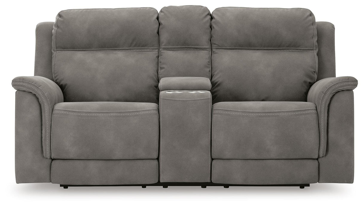 Next-Gen DuraPella Slate Power Reclining Loveseat with Console from Ashley Furniture - Luna Furniture
