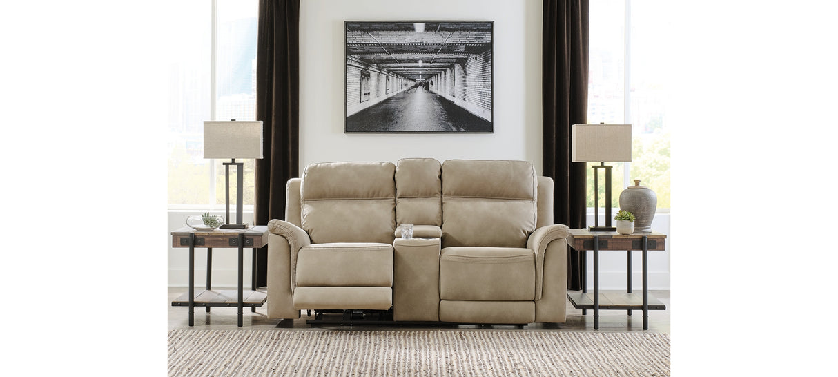 Next-Gen DuraPella Sand Power Reclining Loveseat with Console from Ashley Furniture - Luna Furniture