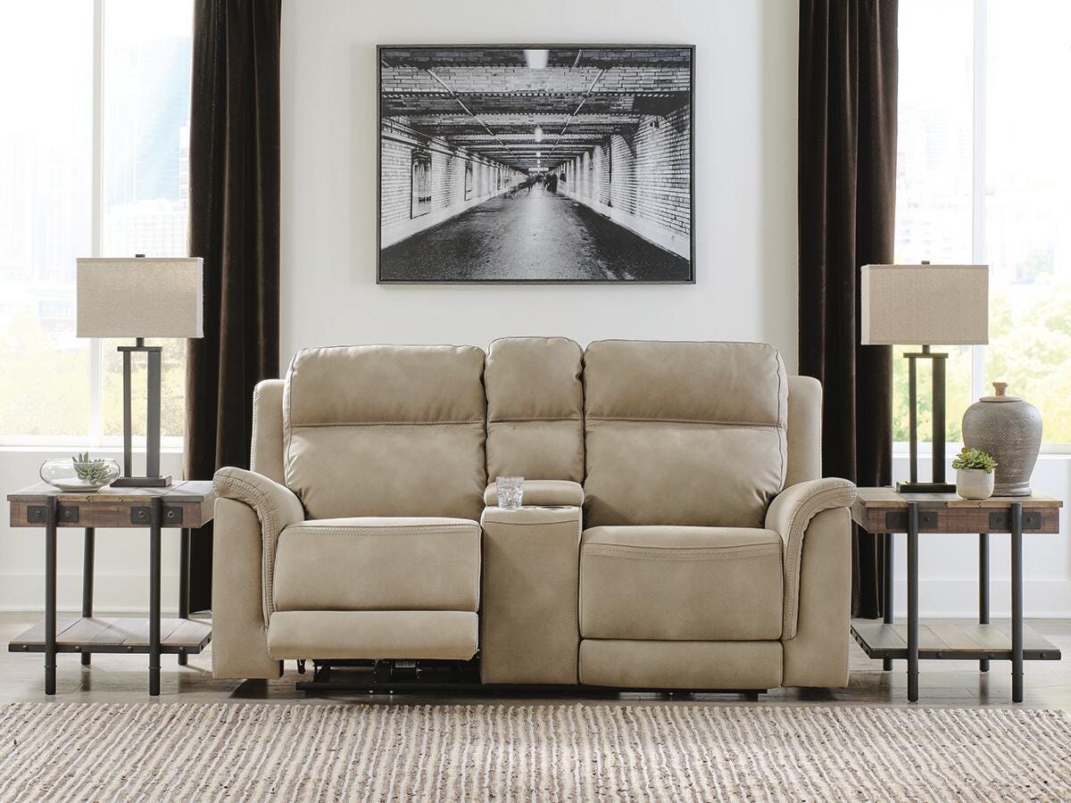 Next-Gen DuraPella Sand Power Reclining Loveseat with Console from Ashley Furniture - Luna Furniture