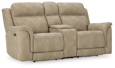 Next-Gen DuraPella Sand Power Reclining Loveseat with Console from Ashley - Luna Furniture