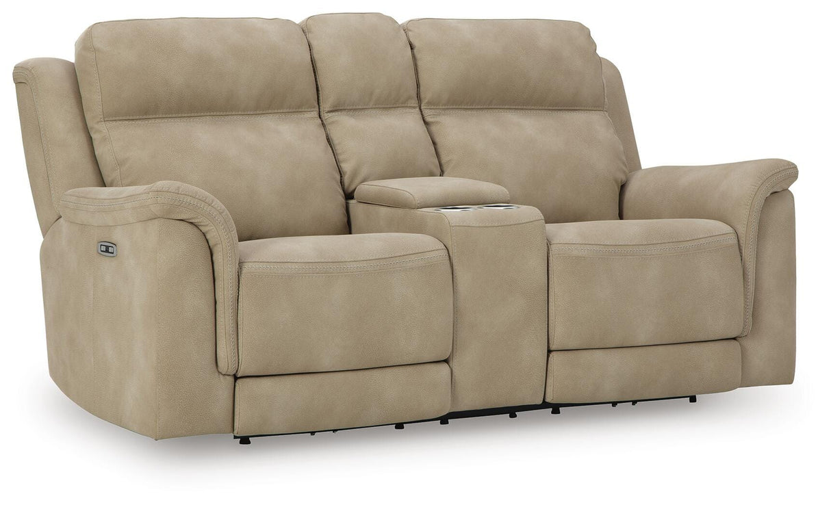 Next-Gen DuraPella Sand Power Reclining Loveseat with Console from Ashley Furniture - Luna Furniture