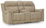 Next-Gen DuraPella Sand Power Reclining Loveseat with Console from Ashley Furniture - Luna Furniture