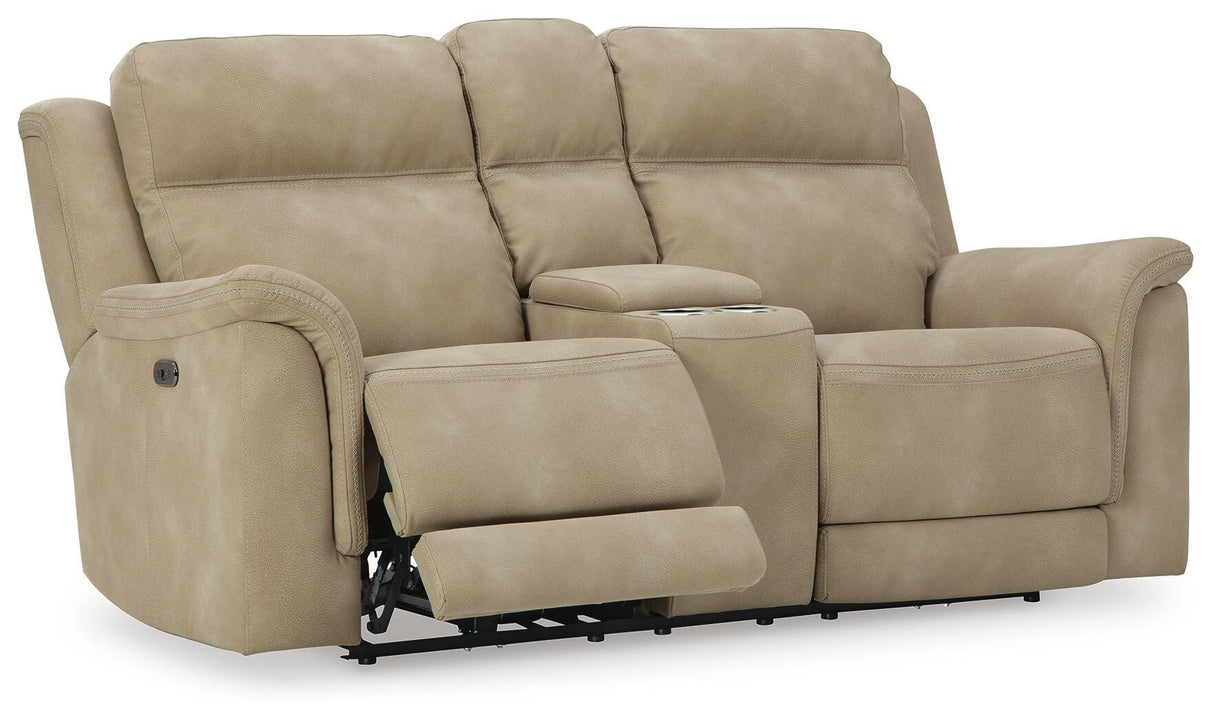 Next-Gen DuraPella Sand Power Reclining Loveseat with Console from Ashley Furniture - Luna Furniture