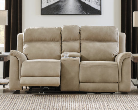 Next-Gen DuraPella Sand Power Reclining Loveseat with Console from Ashley - Luna Furniture