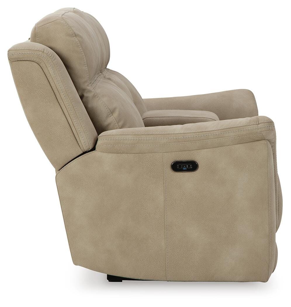 Next-Gen DuraPella Sand Power Reclining Loveseat with Console from Ashley Furniture - Luna Furniture