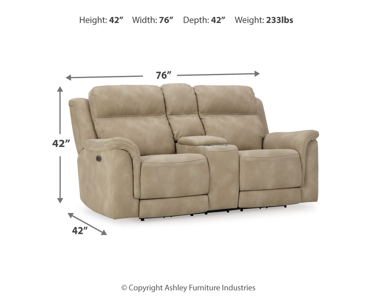 Next-Gen DuraPella Sand Power Reclining Loveseat with Console from Ashley - Luna Furniture