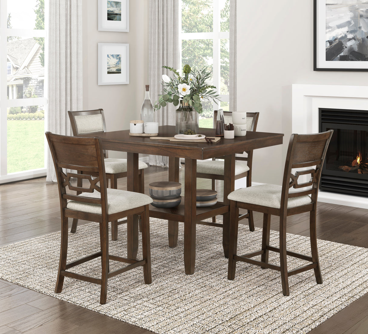 Hutchinson Dark Brown/Beige 5-Piece Counter Height Set from Homelegance - Luna Furniture