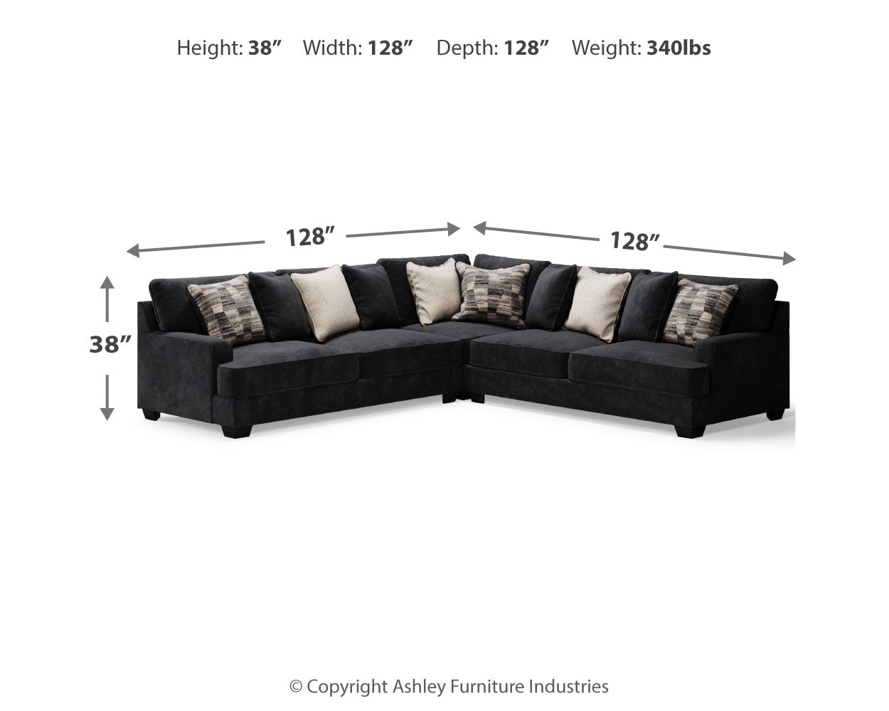 Lavernett Charcoal 3-Piece Sectional – Luna Furniture