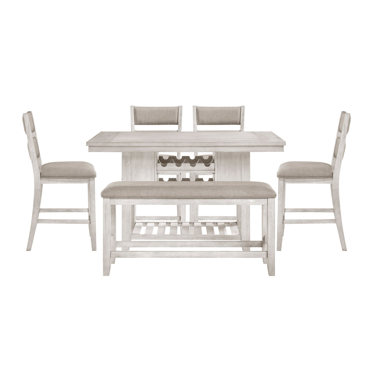 Savile Antique White/Light Gray 6-Piece 60" Dining Room Set with Bench from Homelegance - Luna Furniture