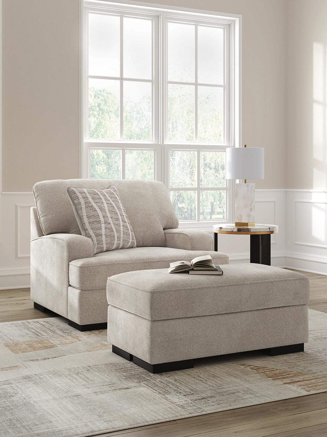 High Profile Chair and Ottoman in Taupe from Ashley Furniture - Luna Furniture