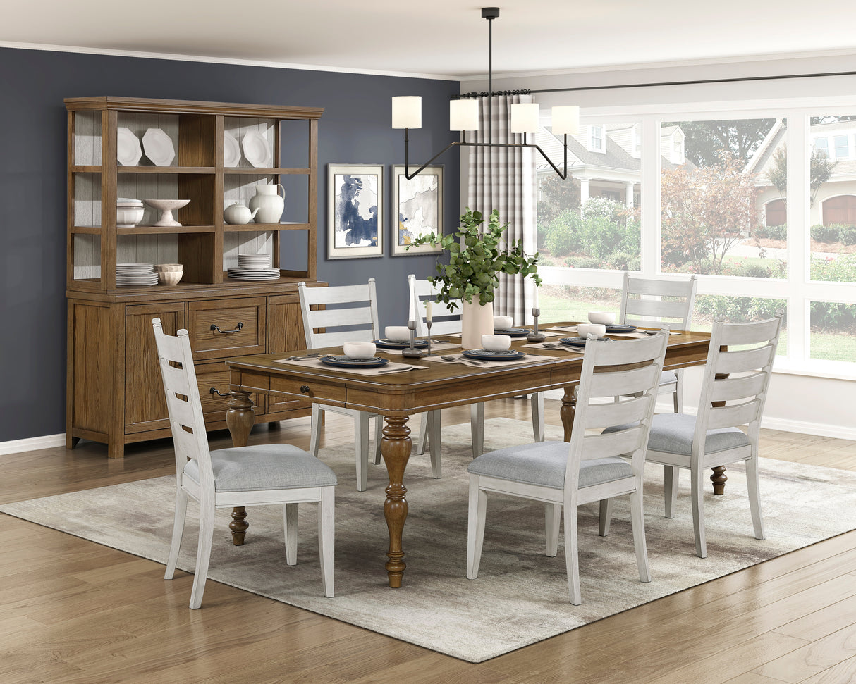 Lofton Light Gray/Ivory 5-Piece 108" Double Pedestal Extendable Dining Set from Homelegance - Luna Furniture