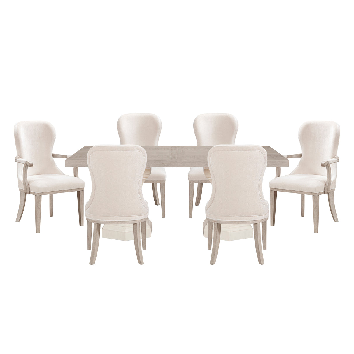 Lofton Light Gray/Ivory 7-Piece 108" Double Pedestal Extendable Dining Set from Homelegance - Luna Furniture