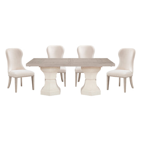 Lofton Light Gray/Ivory 7-Piece 108" Double Pedestal Extendable Dining Set from Homelegance - Luna Furniture