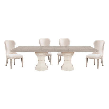 Lofton Light Gray/Ivory 7-Piece 108" Double Pedestal Extendable Dining Set from Homelegance - Luna Furniture
