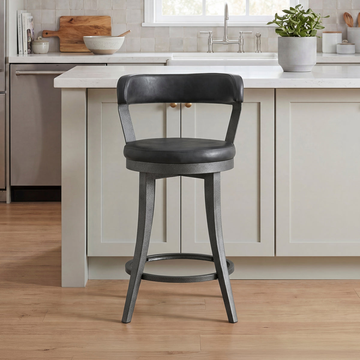 Foundry Gunmetal/Black Faux Leather Swivel Counter Height Chair, Set of 2 from Homelegance - Luna Furniture