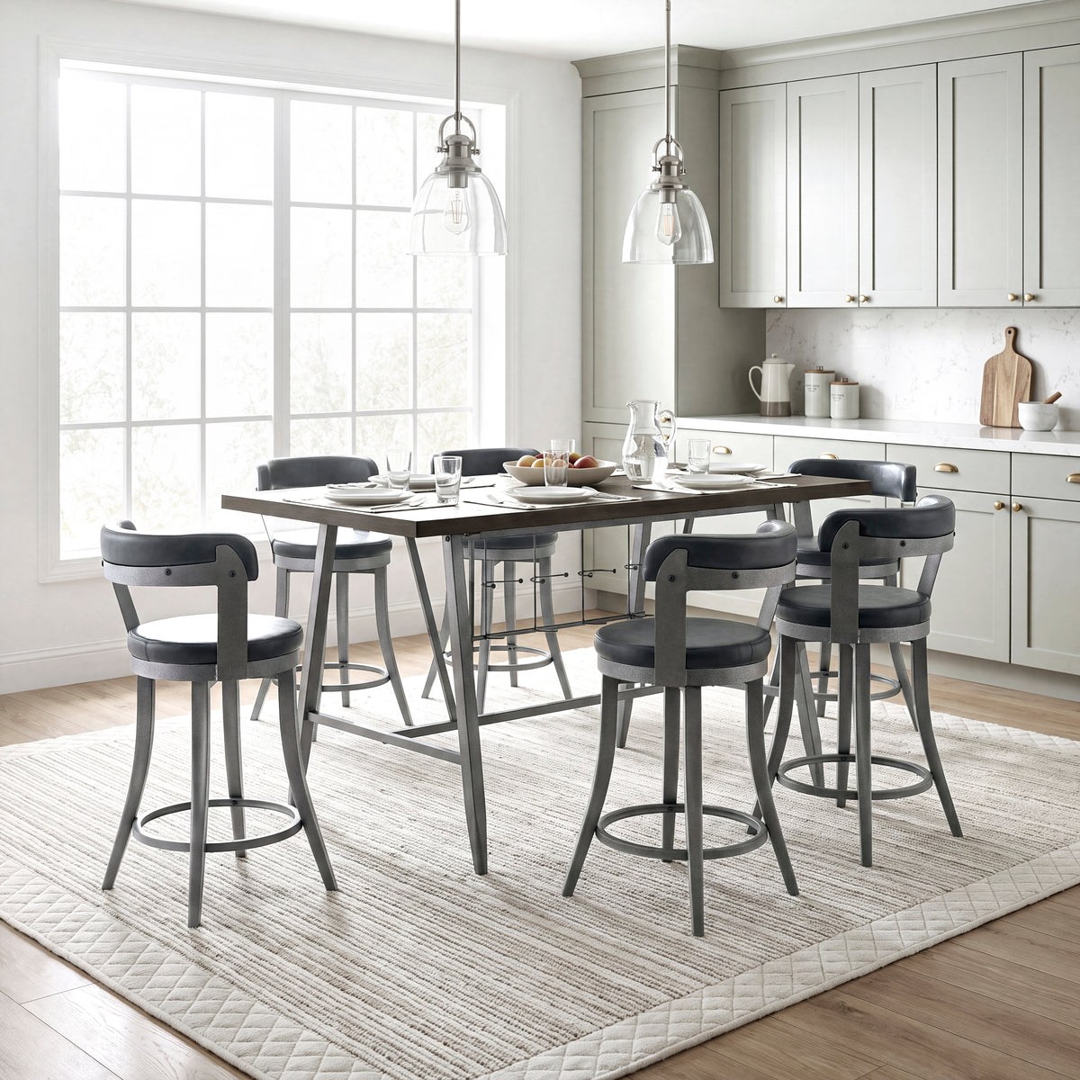 Foundry Gunmetal/Black Faux Leather Swivel Counter Height Chair, Set of 2 from Homelegance - Luna Furniture