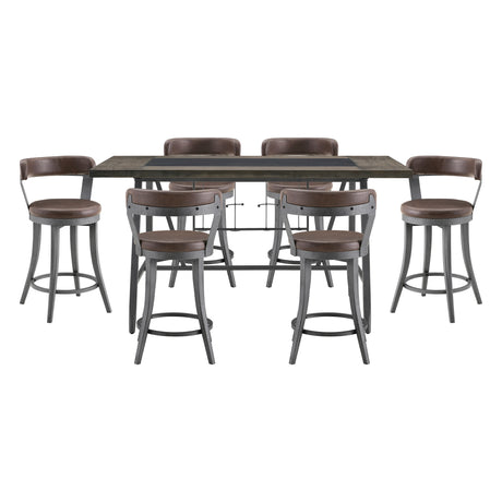 Foundry Gunmetal/Light Brown 7-Piece Counter Height Set from Homelegance - Luna Furniture