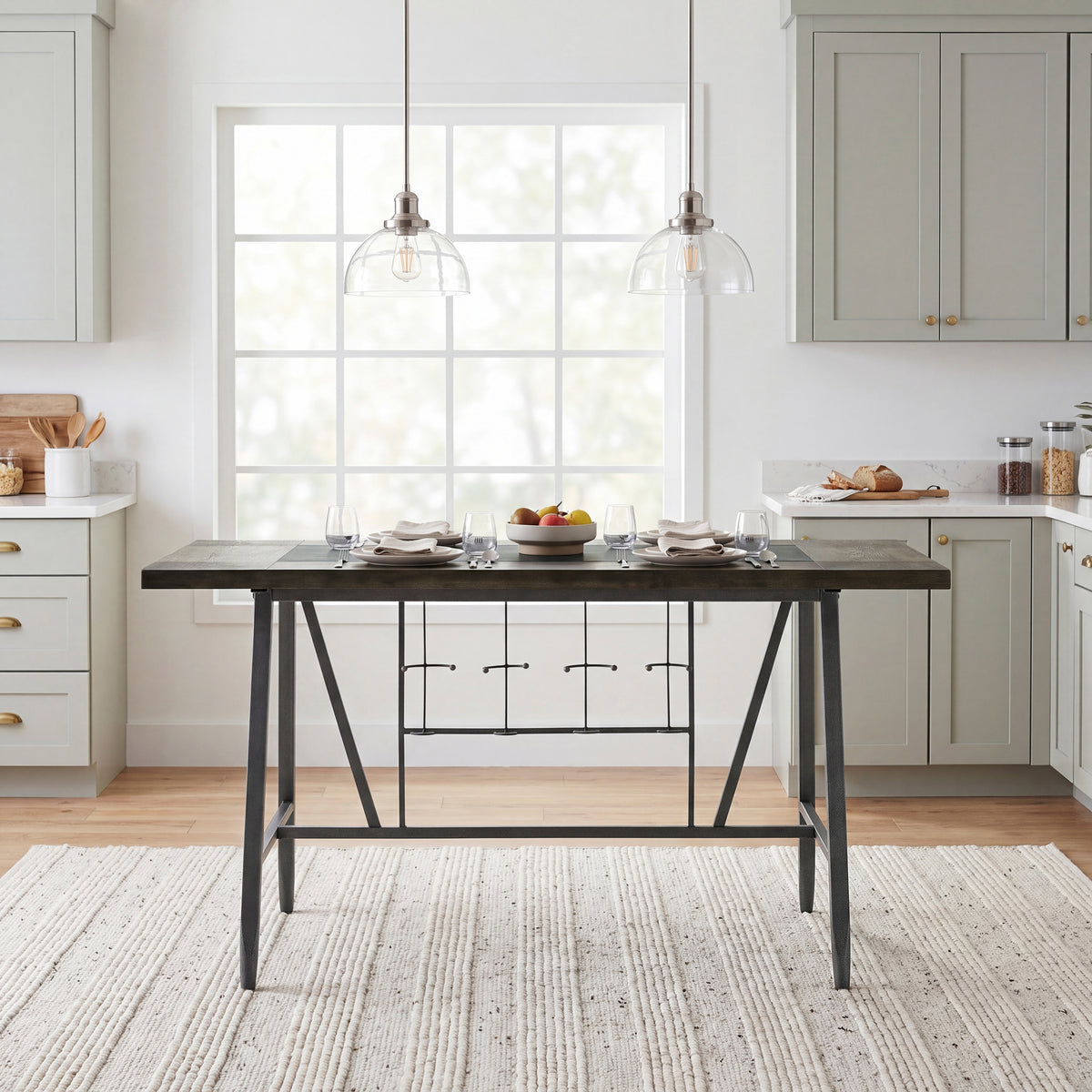 Foundry Brown/Gunmetal Counter Height Table with Wine Rack from Homelegance - Luna Furniture