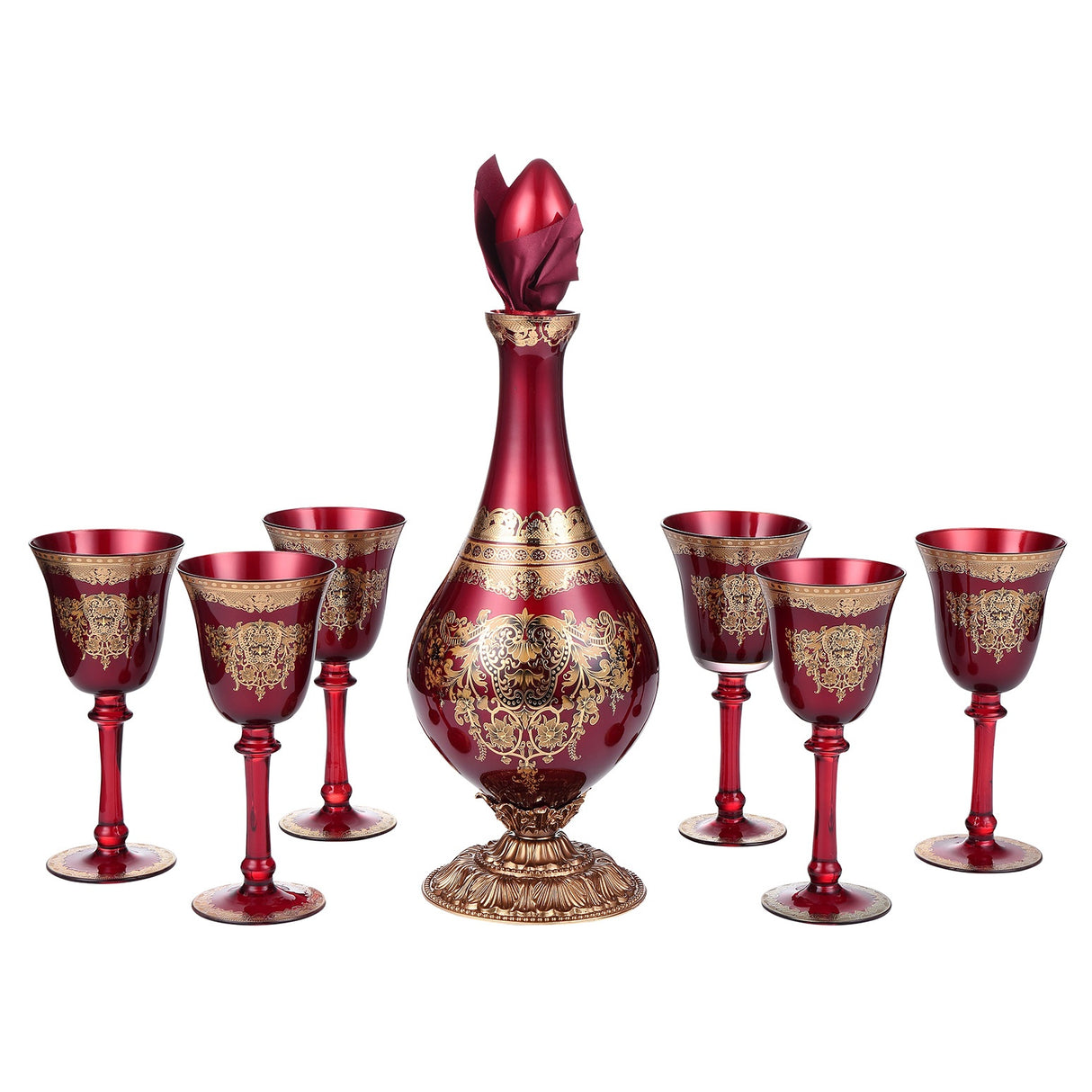 HD-6031 Bronze/Ruby Red/Gold 7-Piece Decanter Set from Homey Design - Luna Furniture