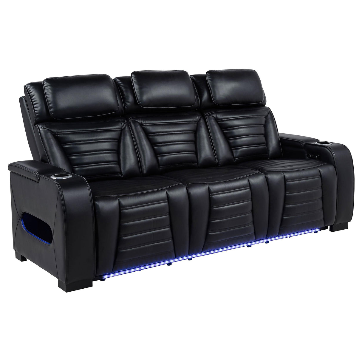 Zuma Black 2-Piece Faux Leather Dual Power LED Living Room Set from Coaster - Luna Furniture