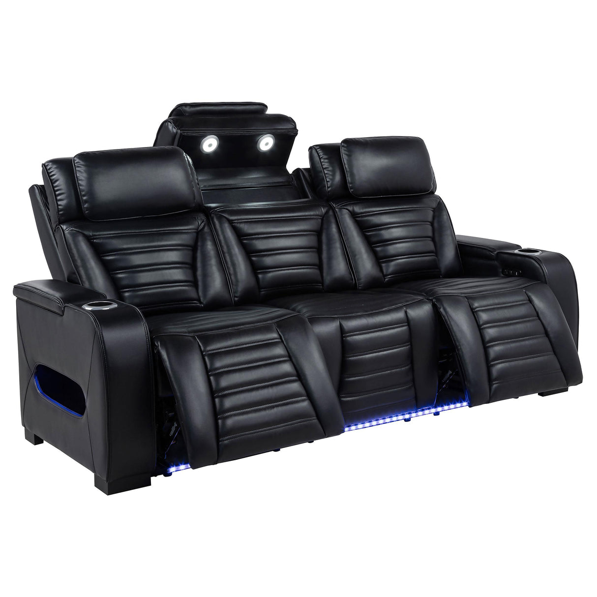 Zuma Black 3-Piece Faux Leather Dual Power LED Living Room Set from Coaster - Luna Furniture
