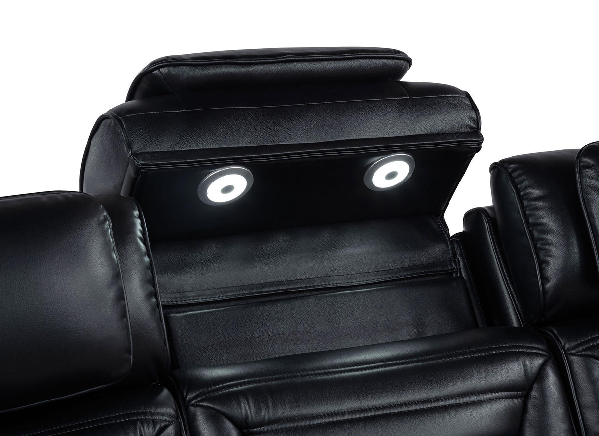 Zuma Black 3-Piece Faux Leather Dual Power LED Living Room Set from Coaster - Luna Furniture