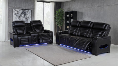 Zuma Black Faux Leather Dual Power Reclining LED Sofa from Coaster - Luna Furniture