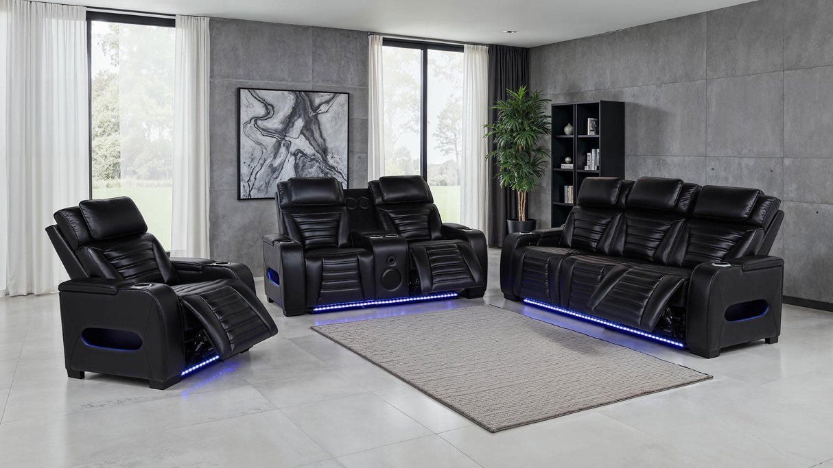 Zuma Black Faux Leather Dual Power Reclining LED Sofa from Coaster - Luna Furniture