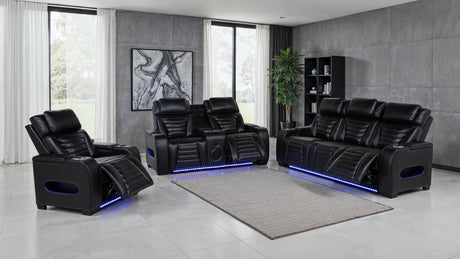 Zuma Black Faux Leather Dual Power Reclining LED Sofa from Coaster - Luna Furniture