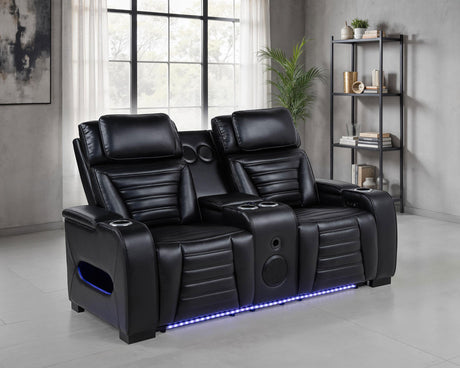 Zuma Black Faux Leather Dual Power Reclining LED Loveseat from Coaster - Luna Furniture