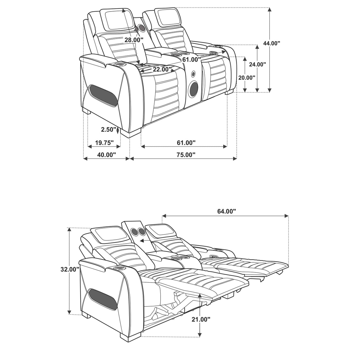 Zuma Black Faux Leather Dual Power Reclining LED Loveseat from Coaster - Luna Furniture