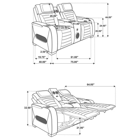 Zuma Black Faux Leather Dual Power Reclining LED Loveseat from Coaster - Luna Furniture