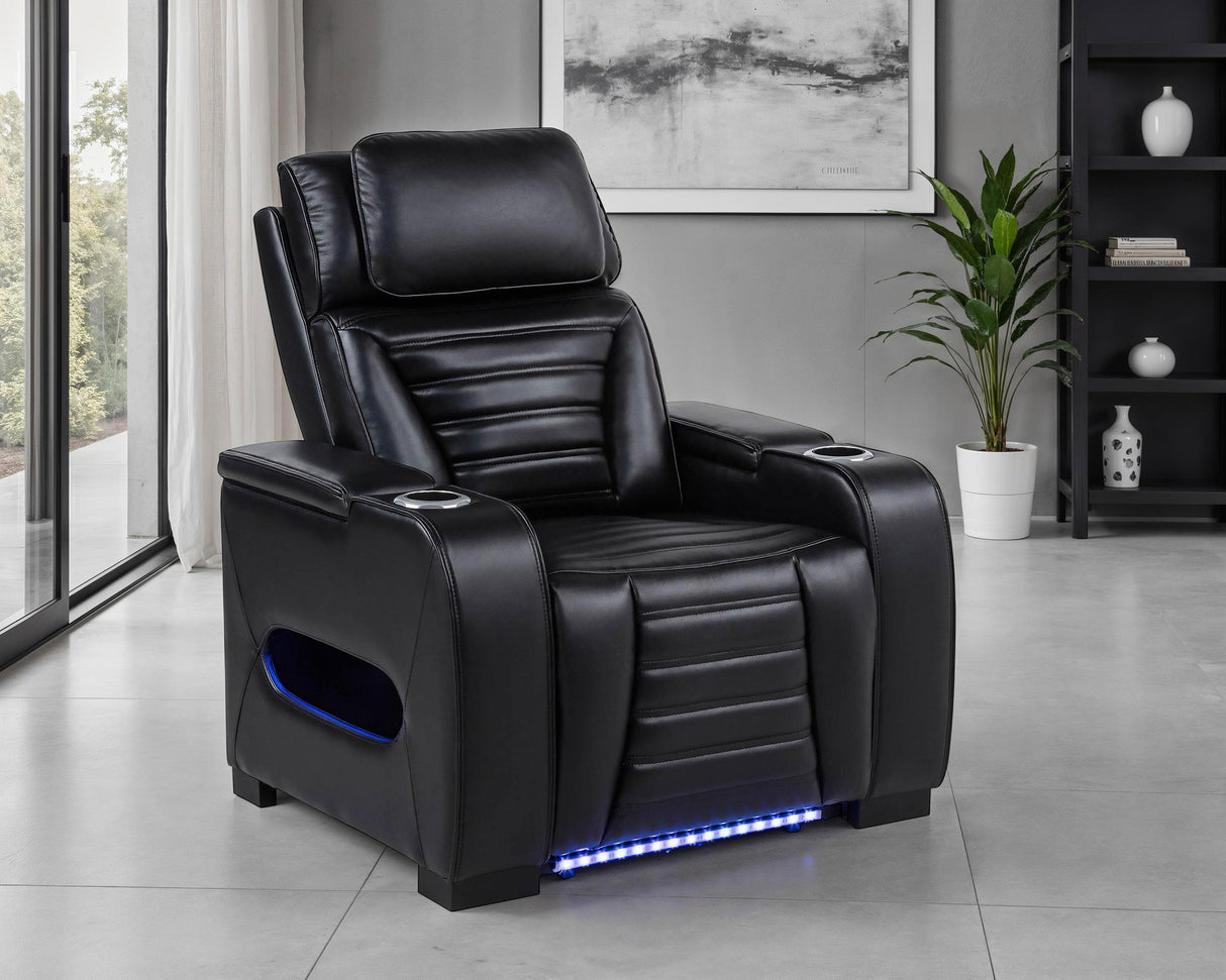 Zuma Black Faux Leather Upholstered Dual Power LED Recliner from Coaster - Luna Furniture