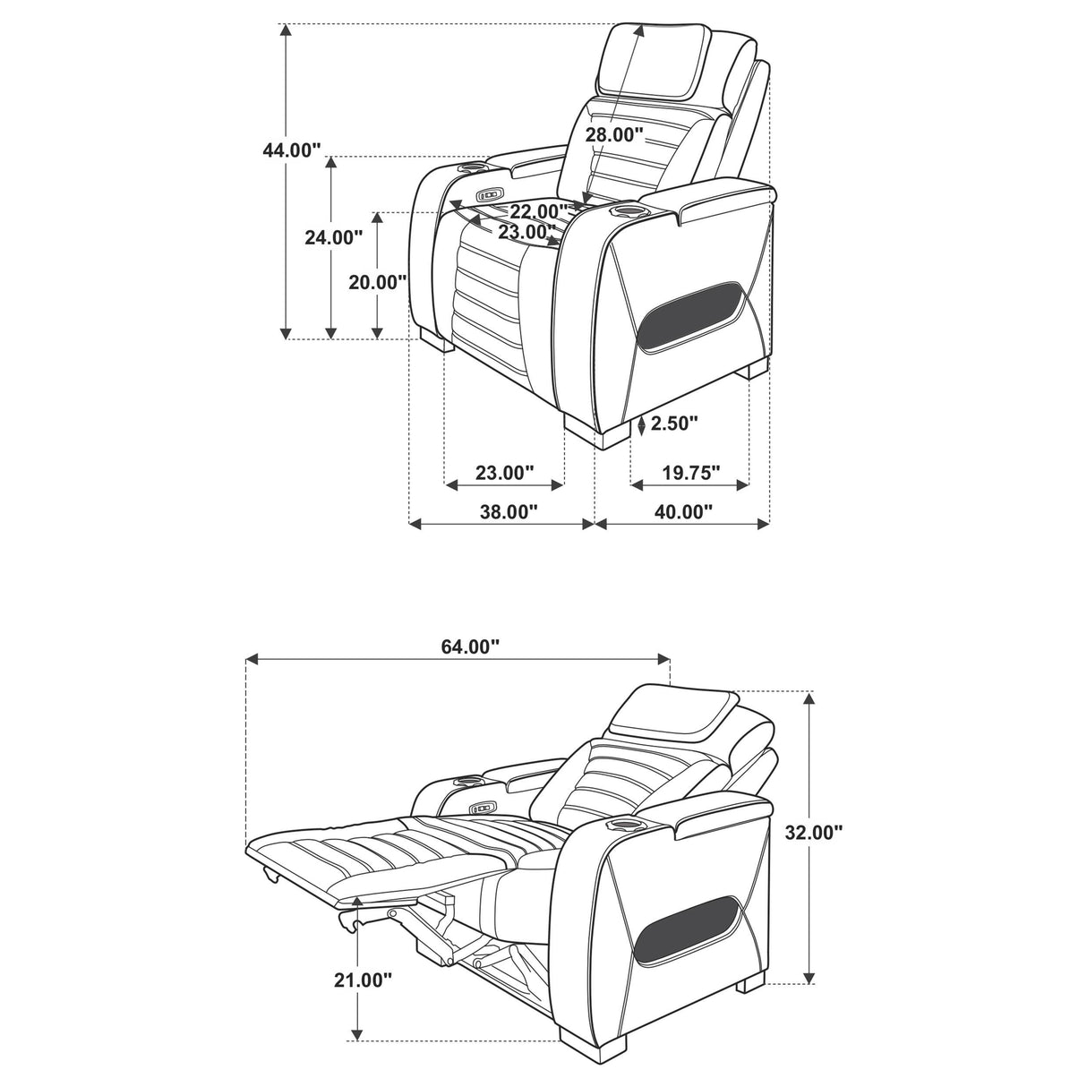 Zuma Black Faux Leather Upholstered Dual Power LED Recliner from Coaster - Luna Furniture