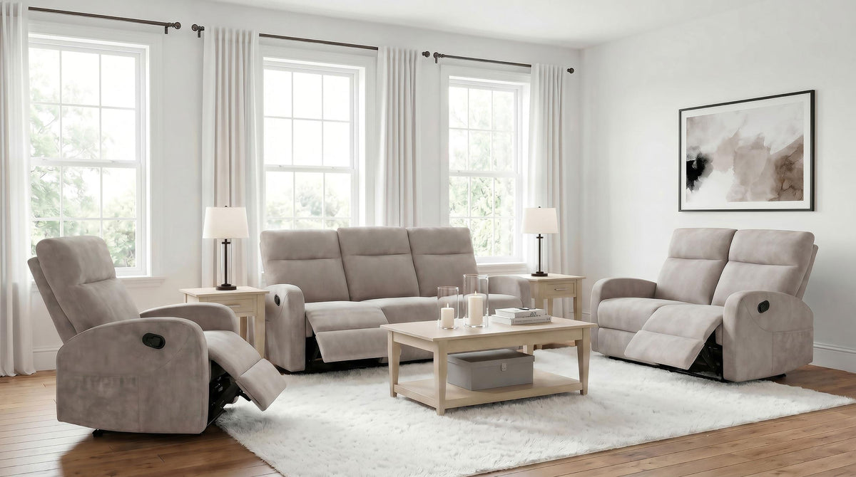 Hamilton Sand Chenille Upholstered Manual Glider Recliner from Coaster - Luna Furniture