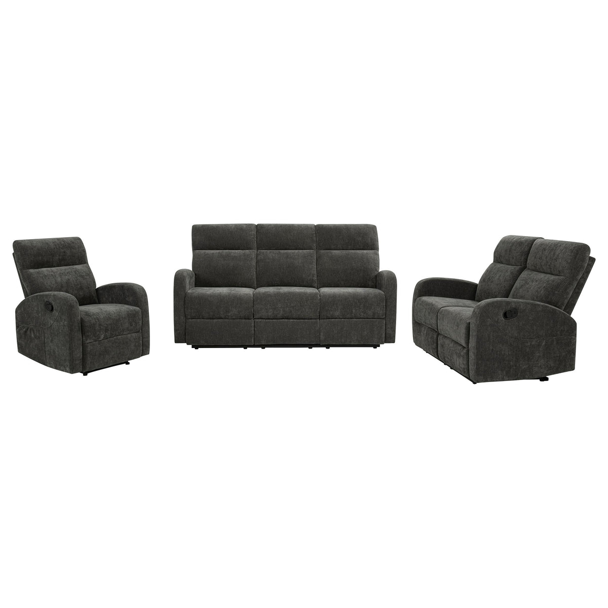 Hamilton Charcoal Grey 3-piece Chenille Manual Reclining Sofa Set from Coaster - Luna Furniture