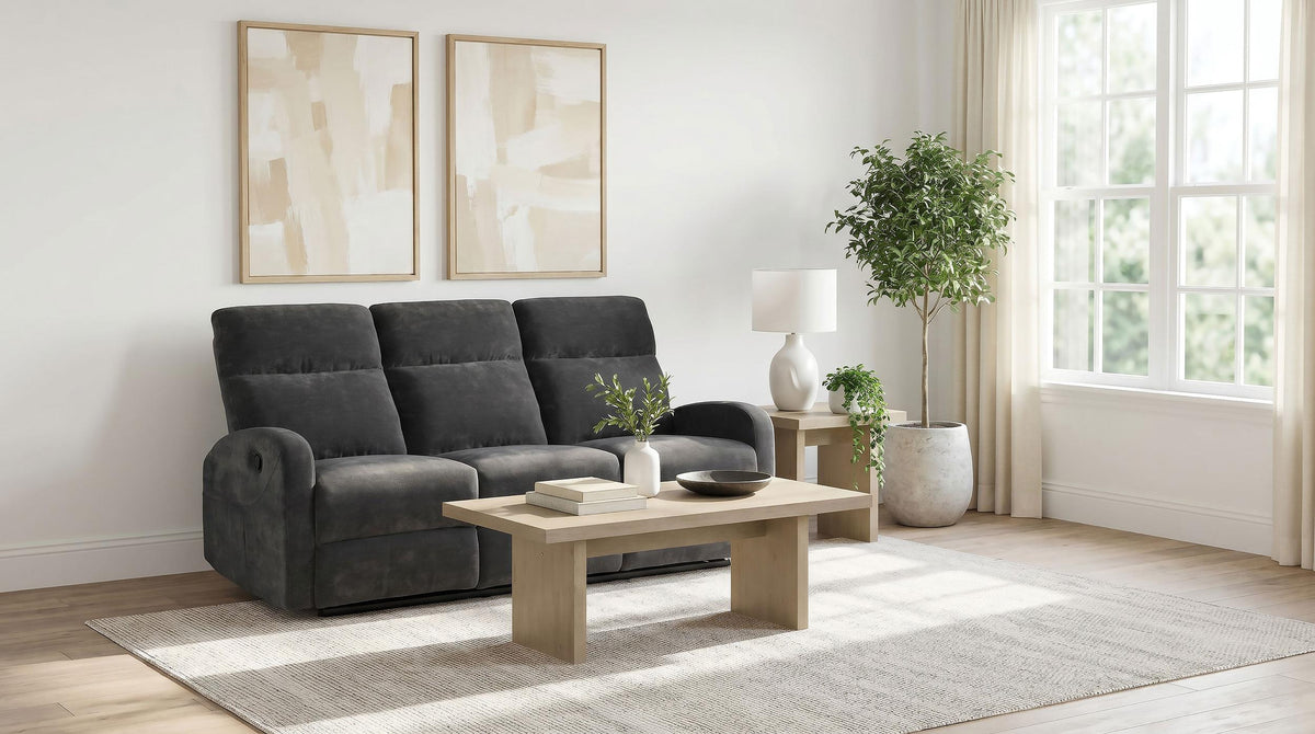 Hamilton Charcoal Grey Chenille Upholstered Manual Reclining Sofa from Coaster - Luna Furniture