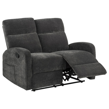 Hamilton Charcoal Grey Chenille Upholstered Manual Reclining Loveseat from Coaster - Luna Furniture