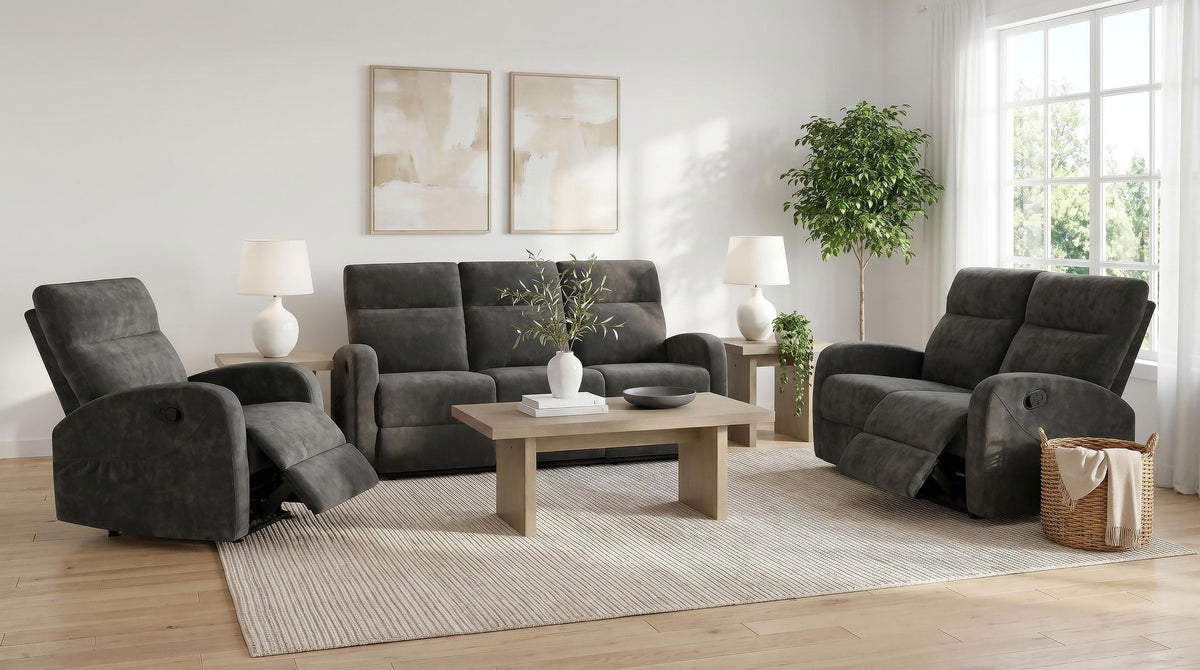 Hamilton Charcoal Grey Chenille Upholstered Manual Glider Recliner from Coaster - Luna Furniture