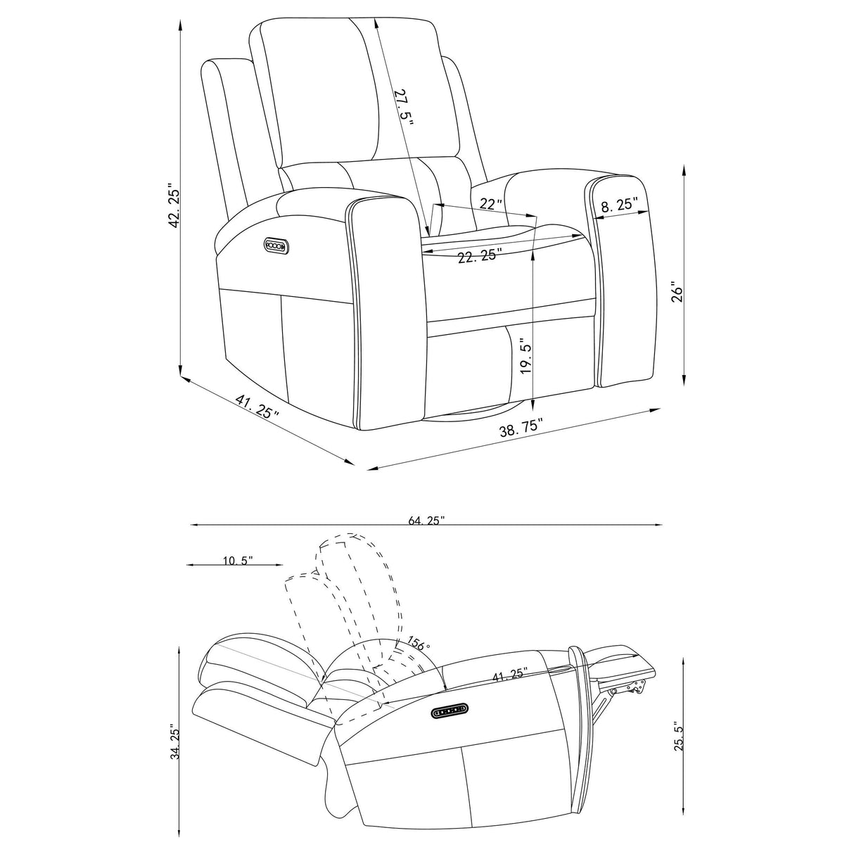 Brickston Gray Triple Power Swivel Glider Recliner from Coaster - Luna Furniture