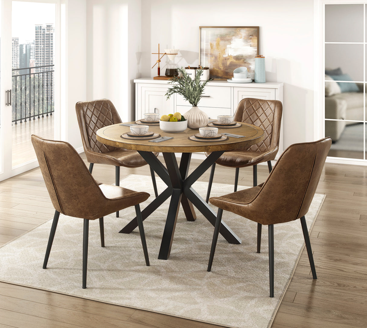 Strata Brown 5-Piece Round Dining Room Set from Homelegance - Luna Furniture