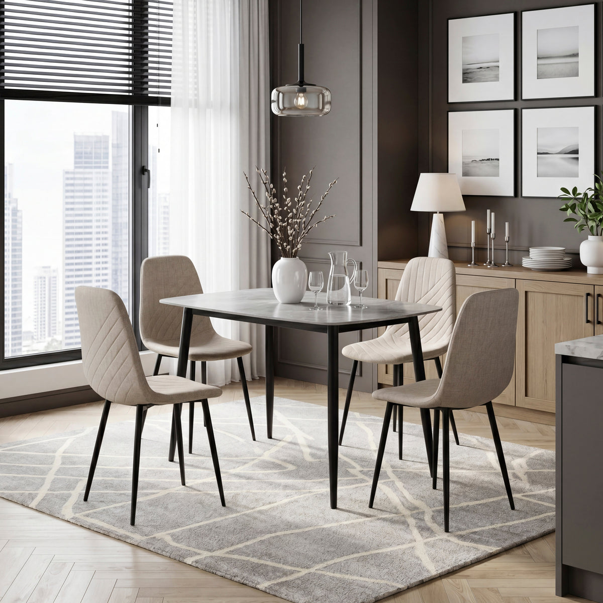 Clara Beige Upholstered Side Chair, Set of 2