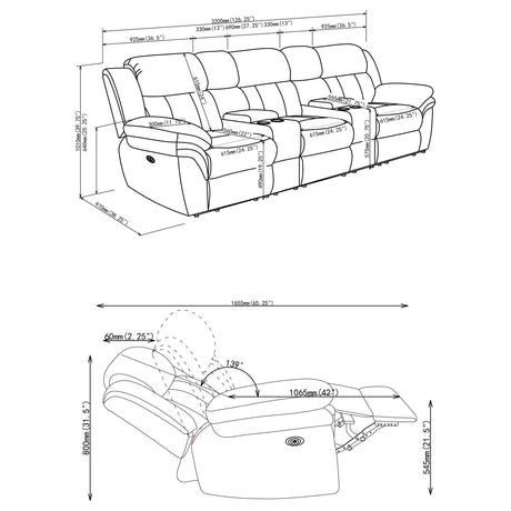 Bahrain Charcoal 5-Piece Power Home Theater Seating from Coaster - Luna Furniture