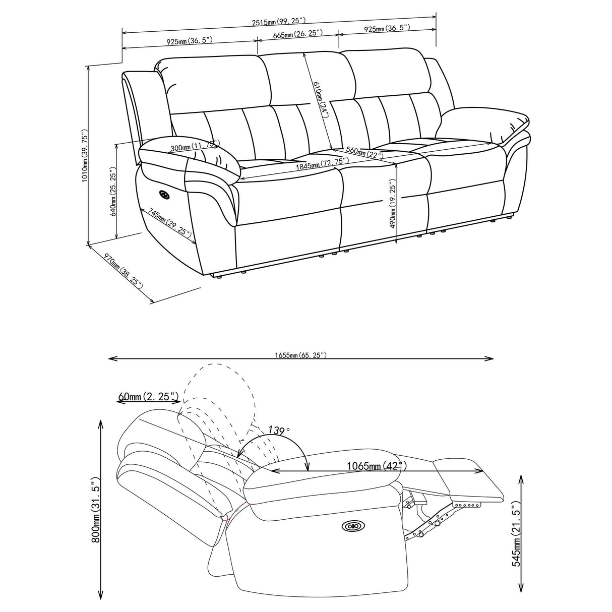 Bahrain Charcoal Power Sofa from Coaster - Luna Furniture