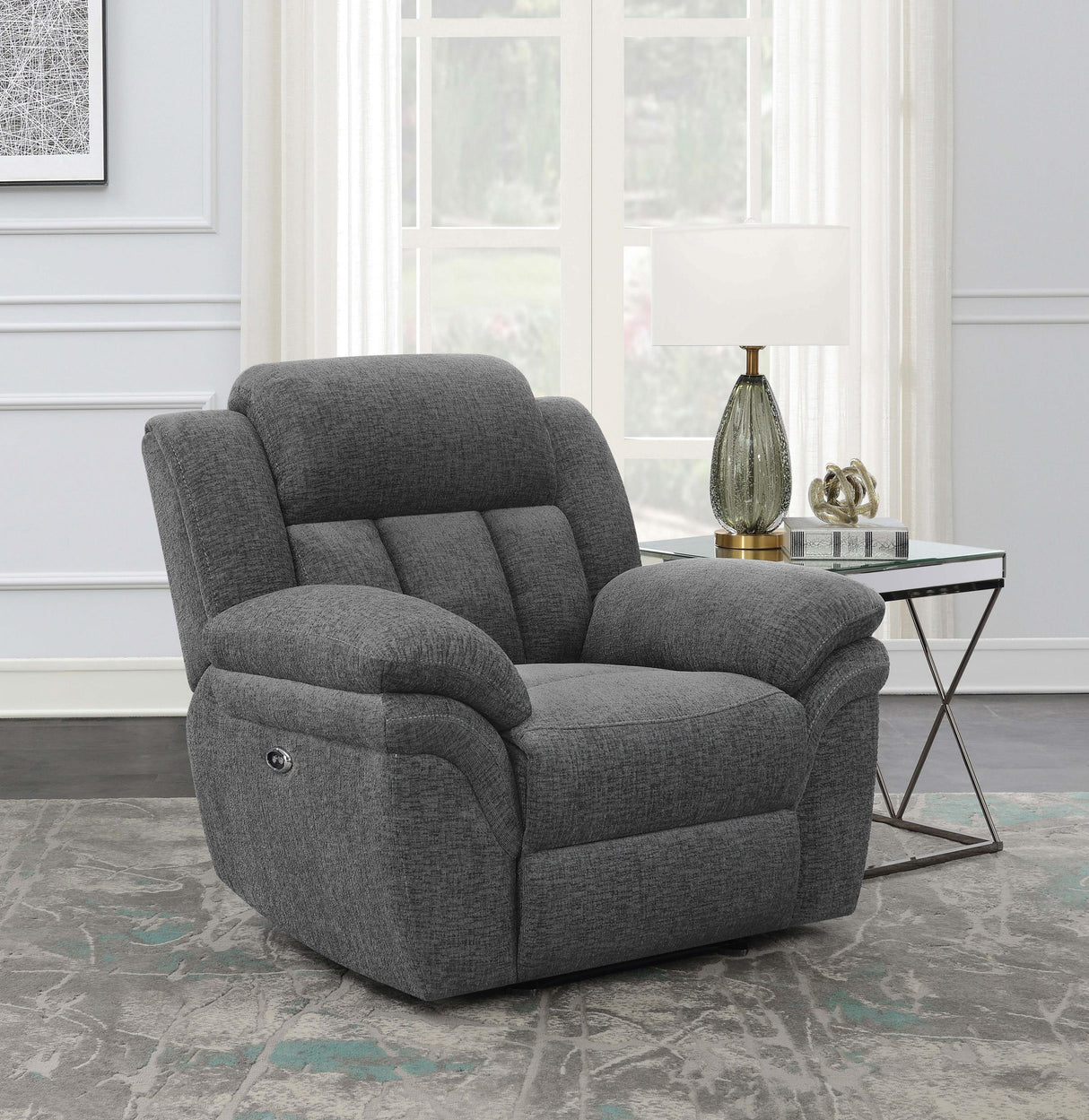 Bahrain Charcoal Upholstered Power Glider Recliner from Coaster - Luna Furniture