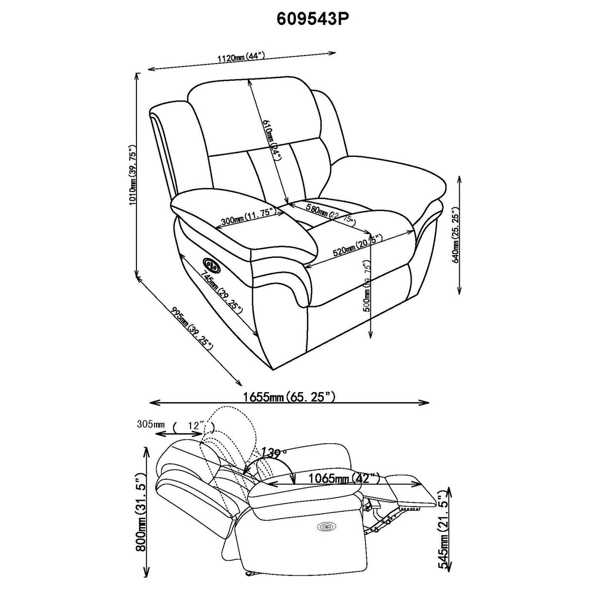 Bahrain Charcoal Upholstered Power Glider Recliner from Coaster - Luna Furniture