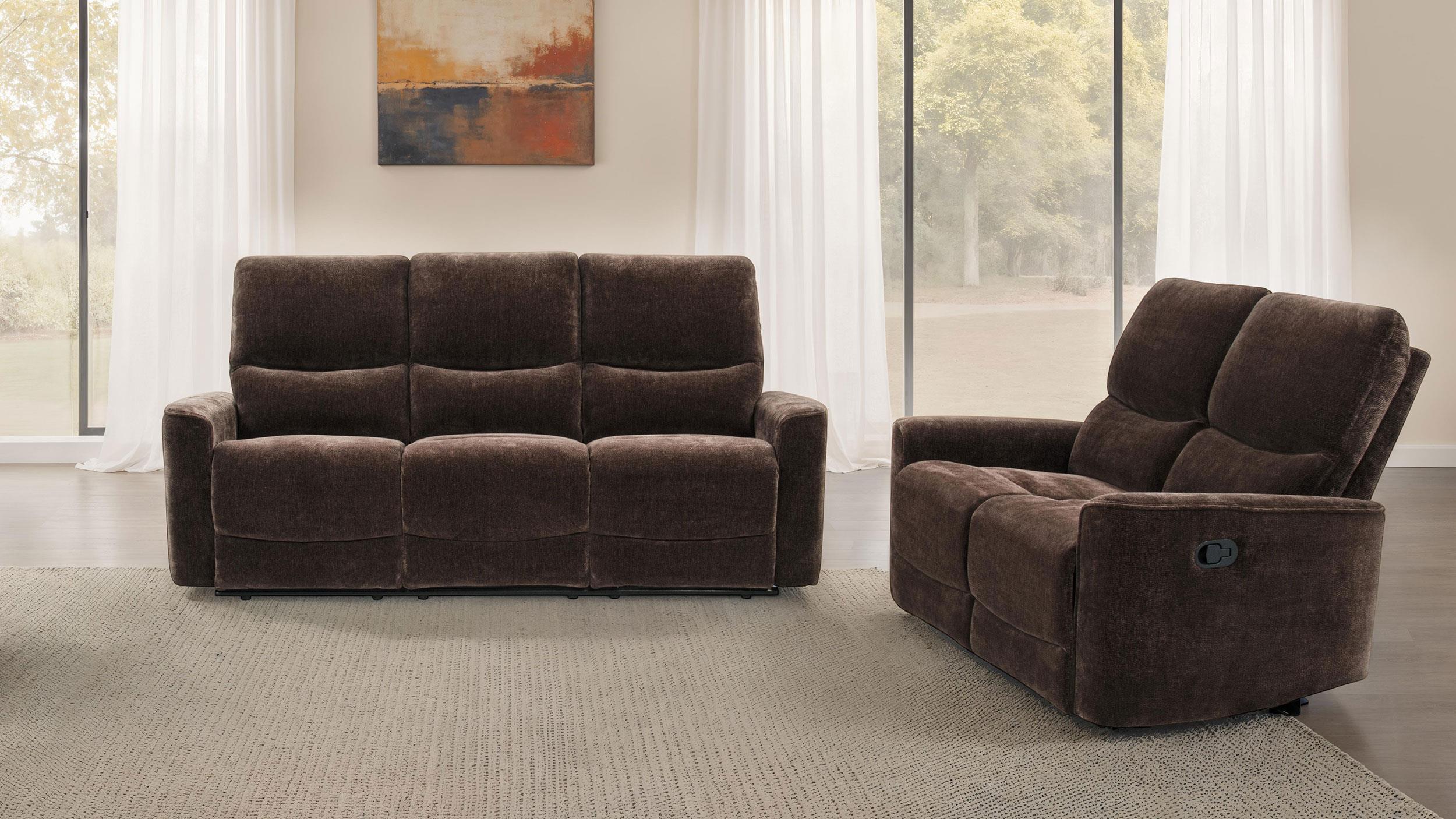 Navarro Dark Brown 2-Piece Upholstered Reclining Sofa Set – Luna